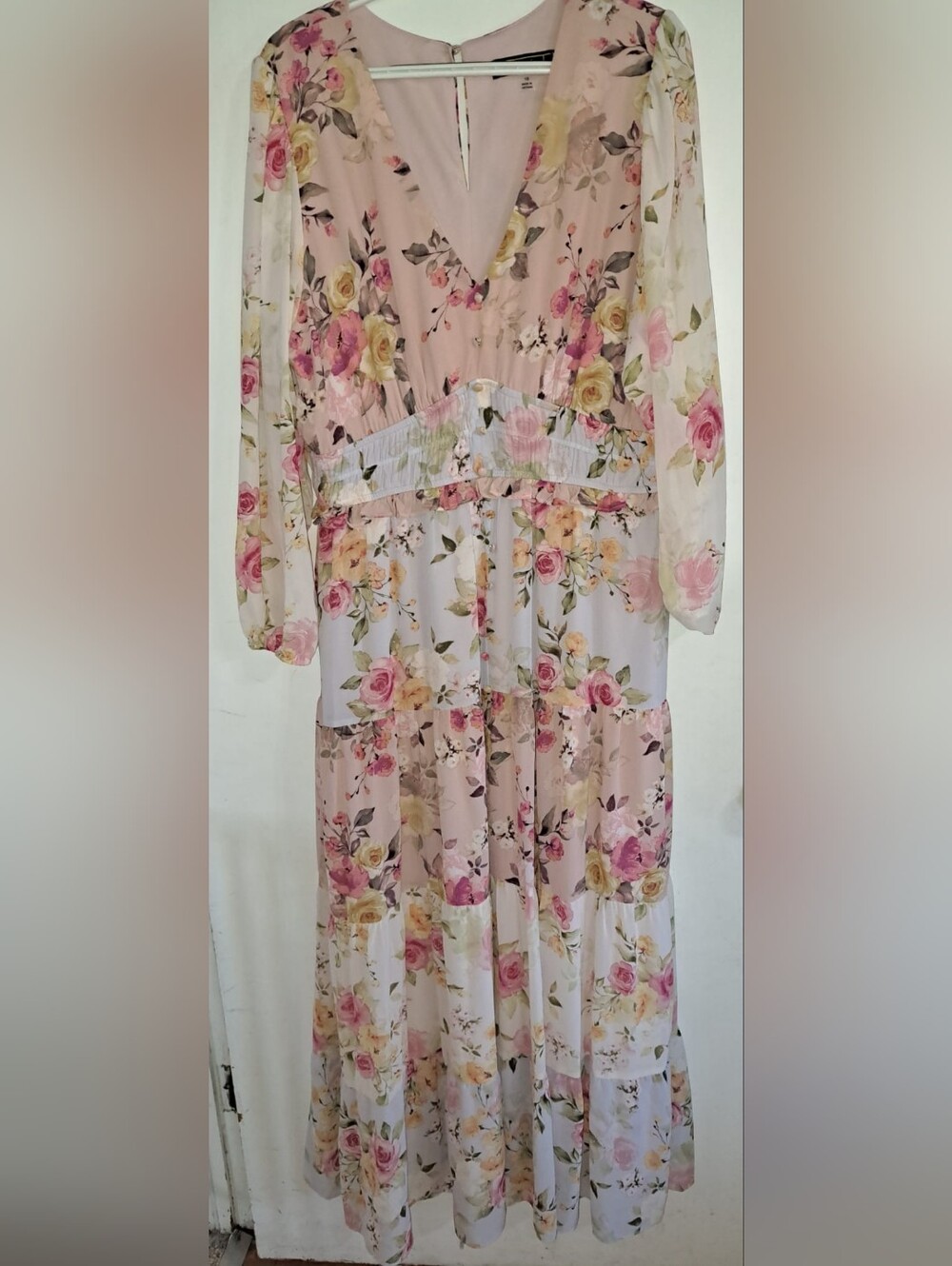 Floral V-Neck Long Sleeve Maxi Dress - Pink Floral